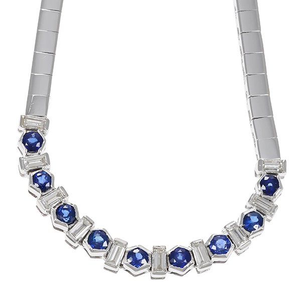 Collier, 18K, Weißgold, Saphir, Diamanten