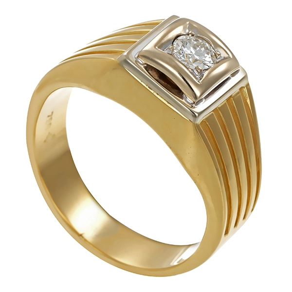 Herrenring, 18K, Gelb-/Weißgold, Brillant 0,28 ct