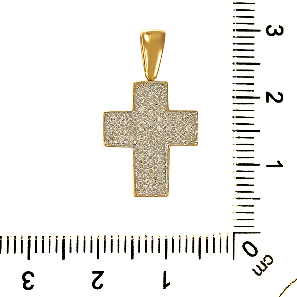 Anhänger, 14K, Gelb-/Weißgold, Brillanten, Kreuz
