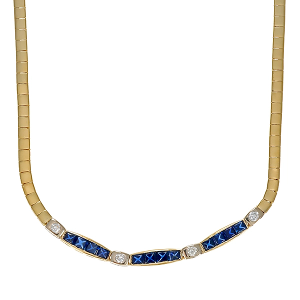 Collier, 18K, Gelbgold, Saphire, Brillanten