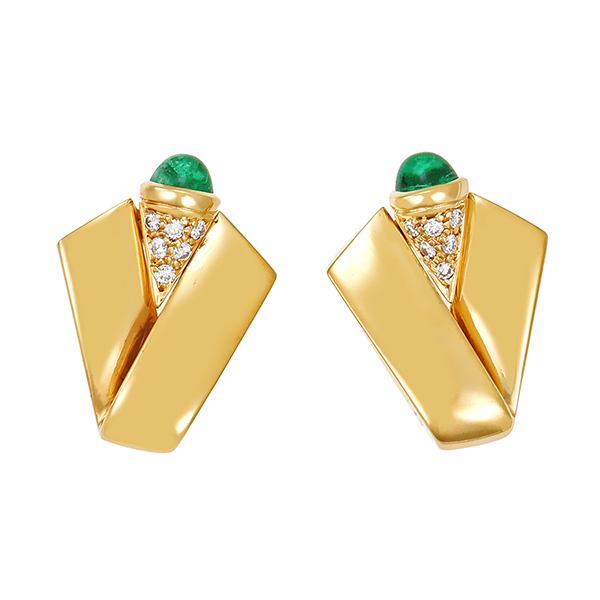 Ohrclipse, 18K, Gelbgold, Smaragde, Brillanten