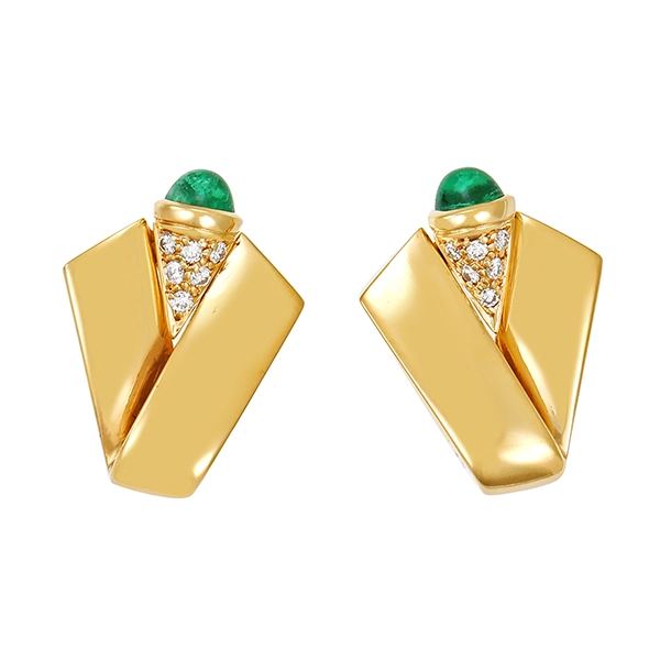 Ohrclipse, 18K, Gelbgold, Smaragde, Brillanten