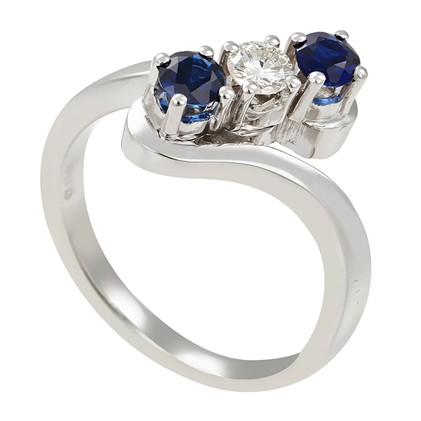 Ring, 14K, Weißgold, Saphire, Brillant