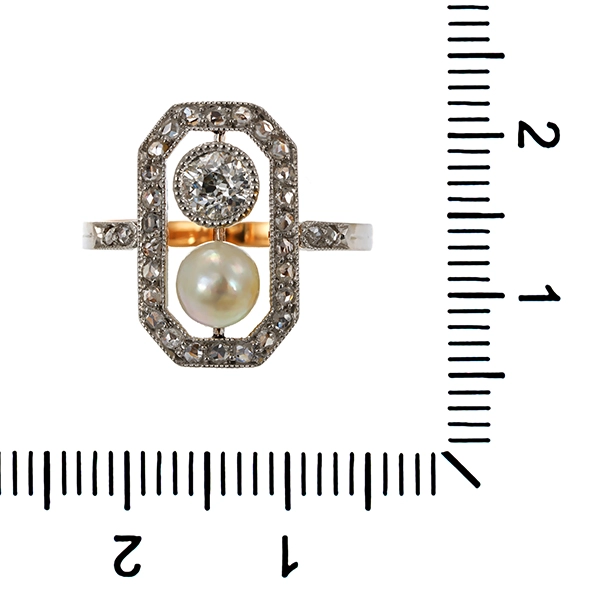 Diamantring, 14K, Gelb-/Weißgold, Diamantrosen, Diamant, Perle