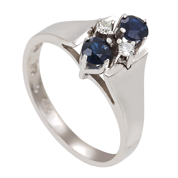 Ring, 14K, Weißgold, Saphire, Diamanten