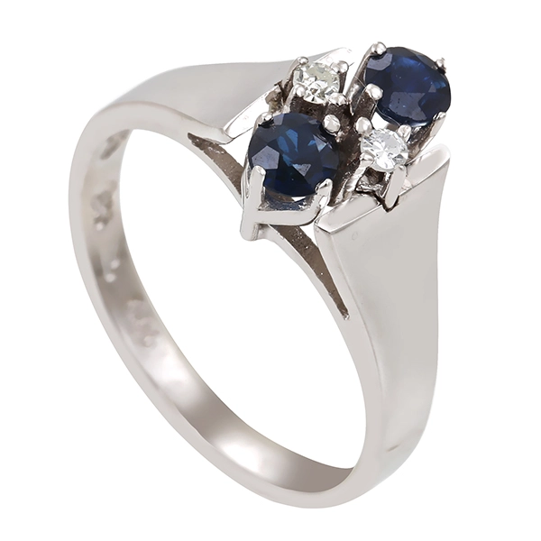 Ring, 14K, Weißgold, Saphire, Diamanten
