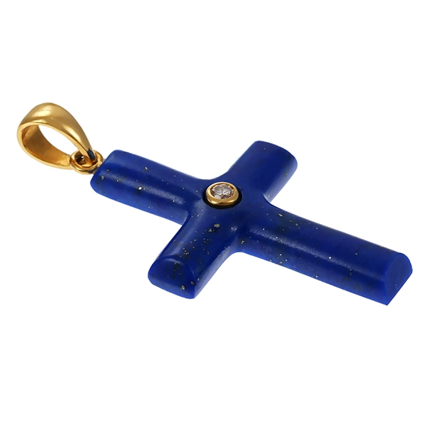 Anhänger, 18K, Gelbgold, Lapis, Brillant, Kreuz