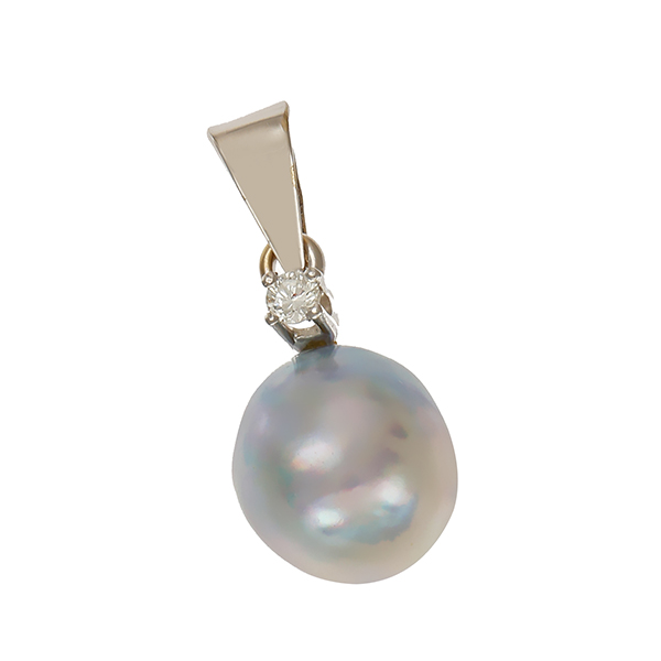Anhänger, 14K, Weißgold, Perle, Brillant