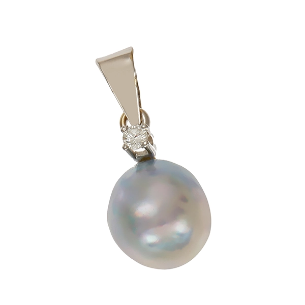 Anhänger, 14K, Weißgold, Perle, Brillant