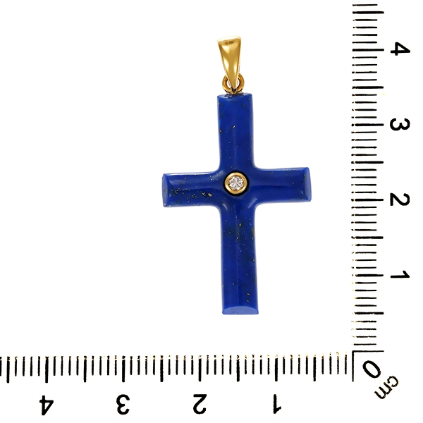 Anhänger, 18K, Gelbgold, Lapis, Brillant, Kreuz