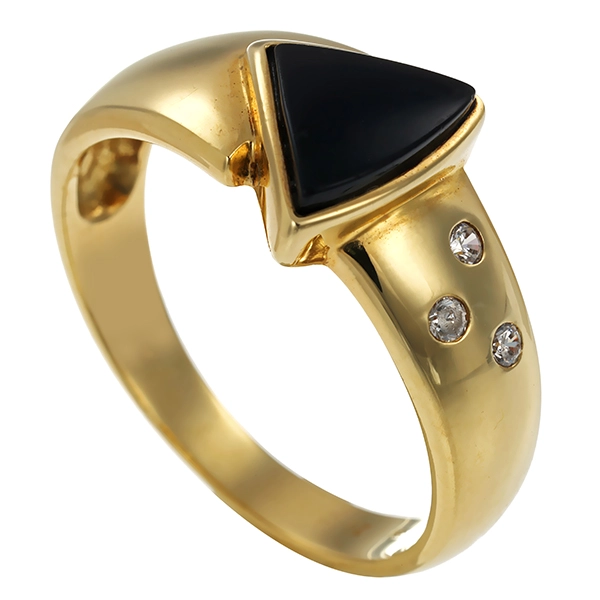 Ring, 14K, Gelb-/Weißgold, Onyx, Zirkonia