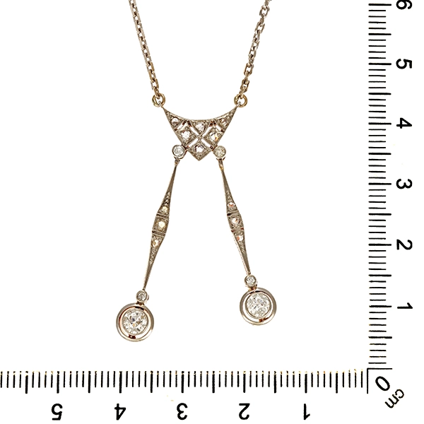 Collier, 14K, Gelb-/Weißgold, Diamanten, Diamantrosen