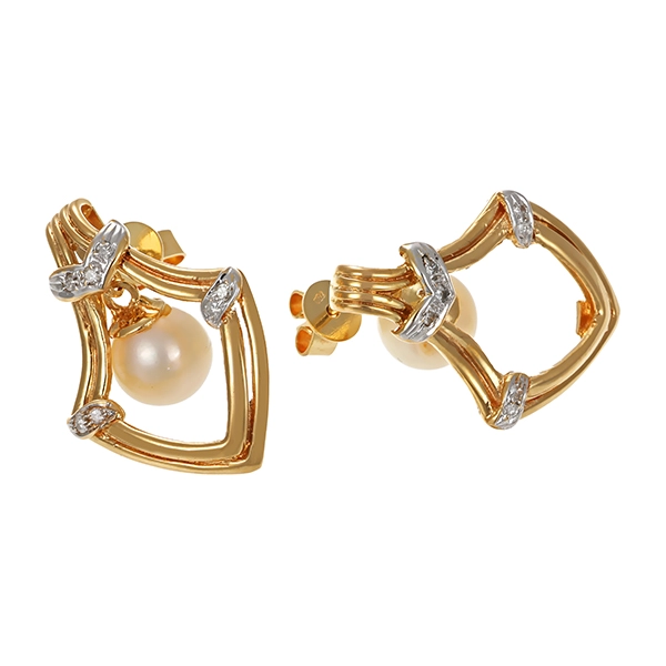 Steckhänger, 18K, Gelb-/Weißgold, Perle, Brillanten