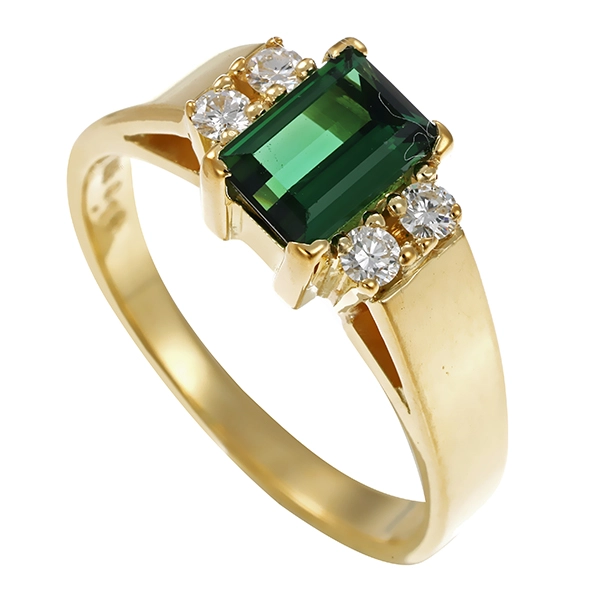 Ring, 14K, Gelbgold, Turmalin, Brillanten
