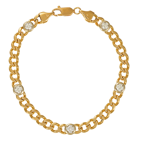 Armband, 14K, Gelbgold, Brillanten 1,50 ct, Panzer-