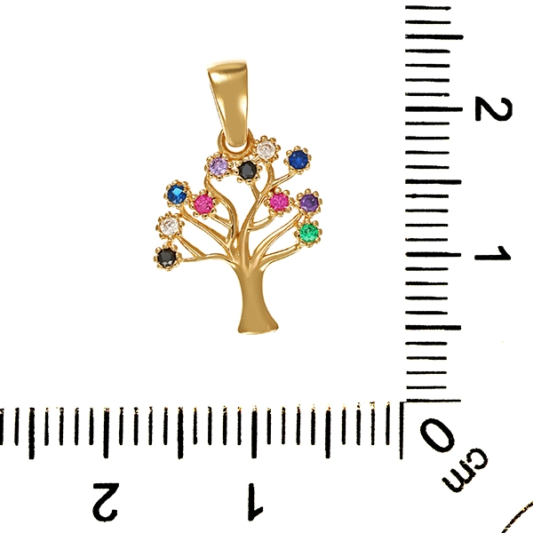 Anhänger, 14K, Gelbgold, div. Edelsteine, Baum