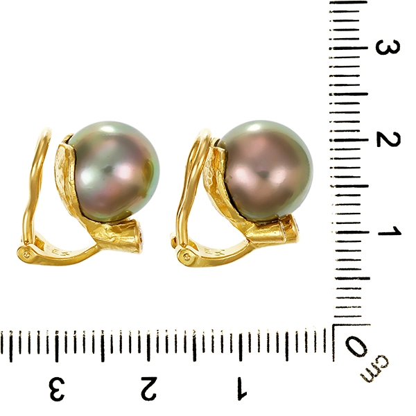 Ohr-Clips, 18K, Gelbgold, Perle, Brillanten