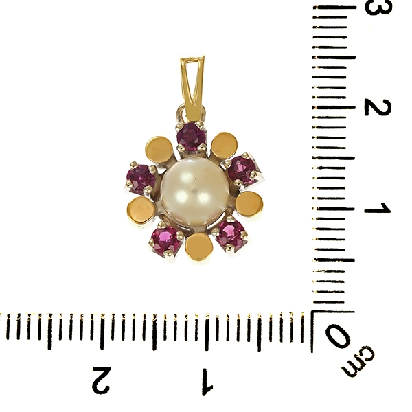 Anhänger, 14K, Gelb-/Weißgold, Perle, Rubine
