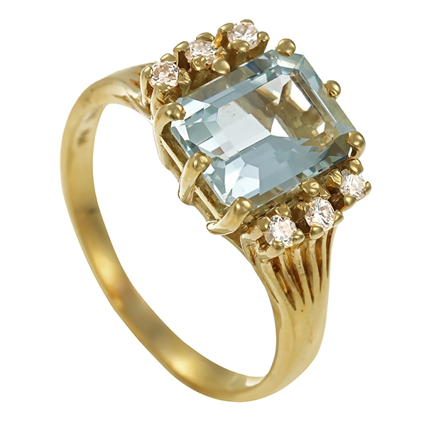 Ring, 14K, Gelbgold, Aquqamarin, Brillant
