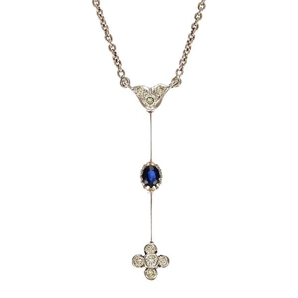 Collier, 14K, Weißgold, Saphir, Brillanten
