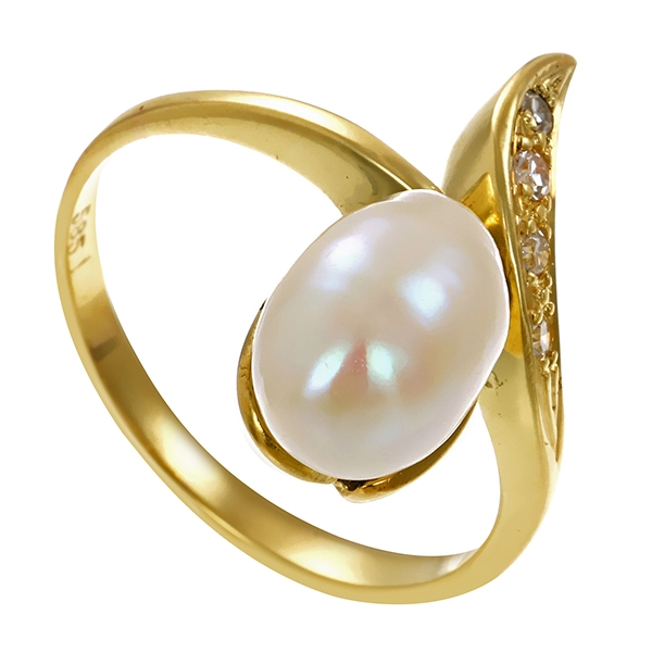 Ring, 14K, Gelbgold, Perle & Diamanten, U54