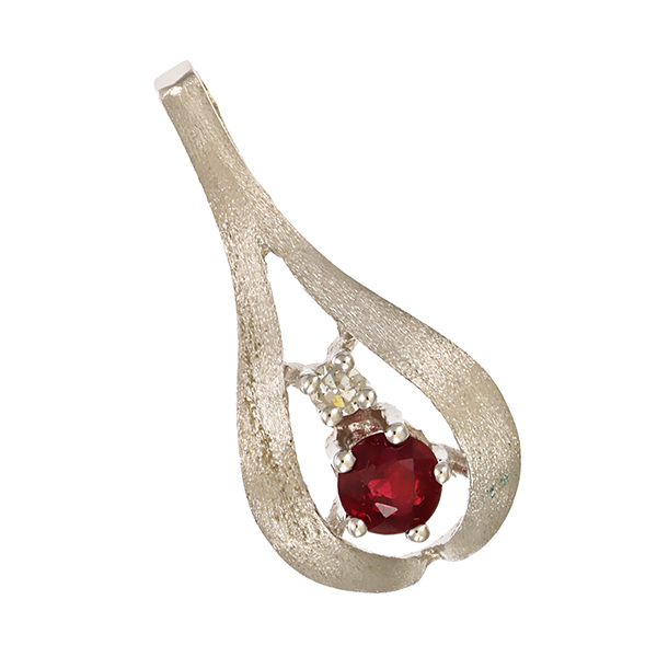 Anhänger, 14K, Weißgold, Rubin, Diamant