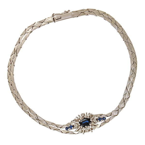 Armband, 14K, Weißgold, Saphir, Diamant