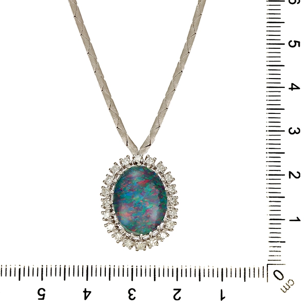 Collier, 14K, Weißgold, Opaltriplette, Brillanten