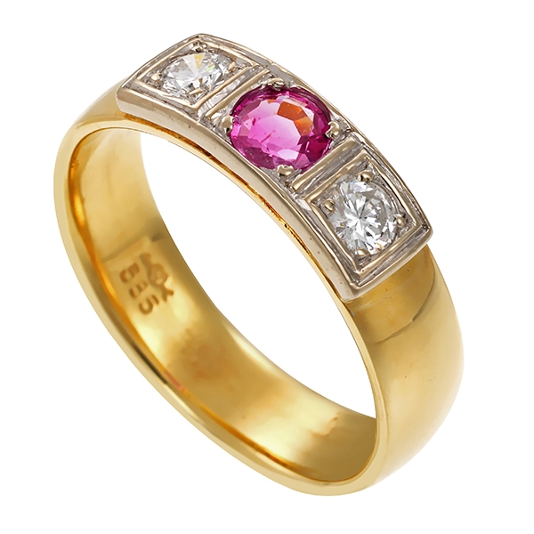 Ring, 14K, Gelb-/Weißgold, Rubin, Brillant