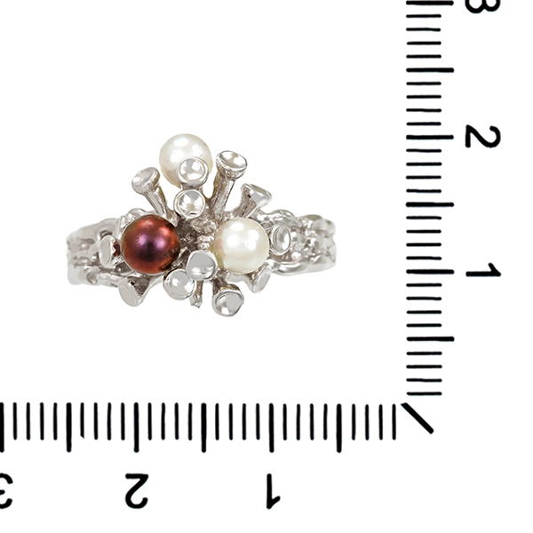 Ring, 14K, Weißgold, Perlen