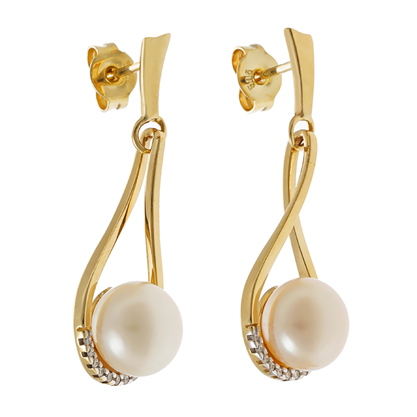 Steckhänger, 14K, Gelbgold, Perlen, Brillanten