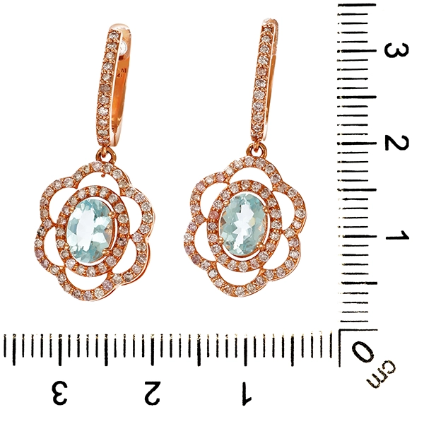 Ohrringe, 14K, Rotgold, Brillant, Aquamarin