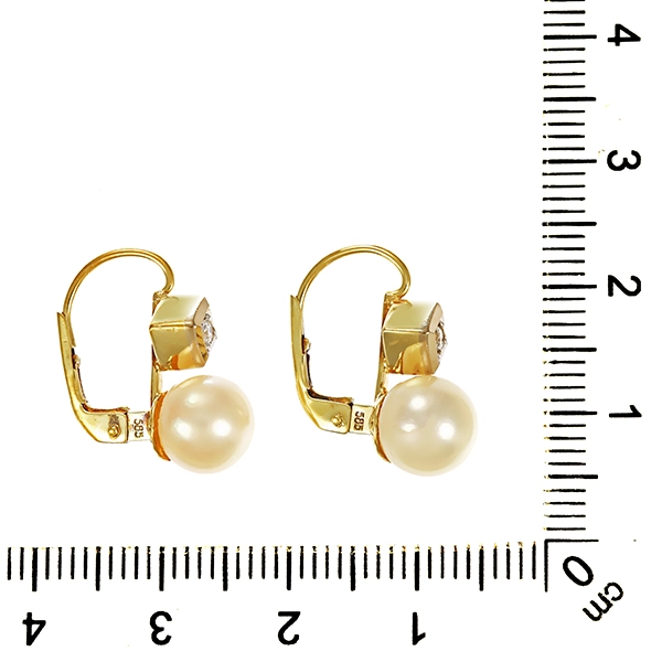Ohrhänger, 14K, Gelb-/Weißgold, Perlen, Brillanten