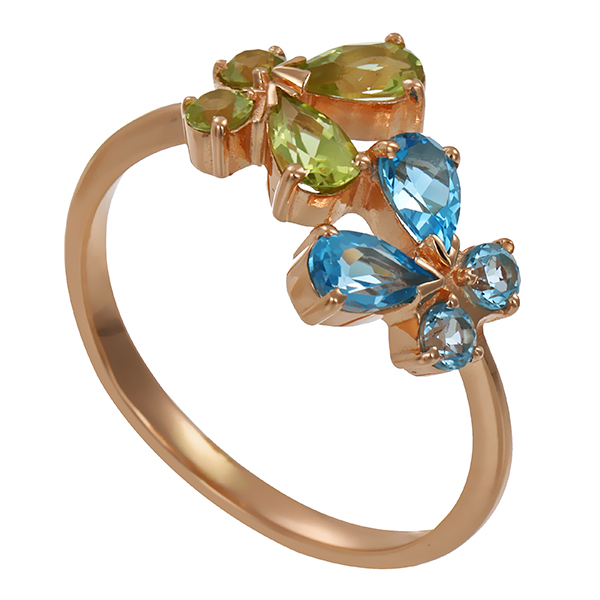 Ring, 14K, Rotgold, Edelsteine