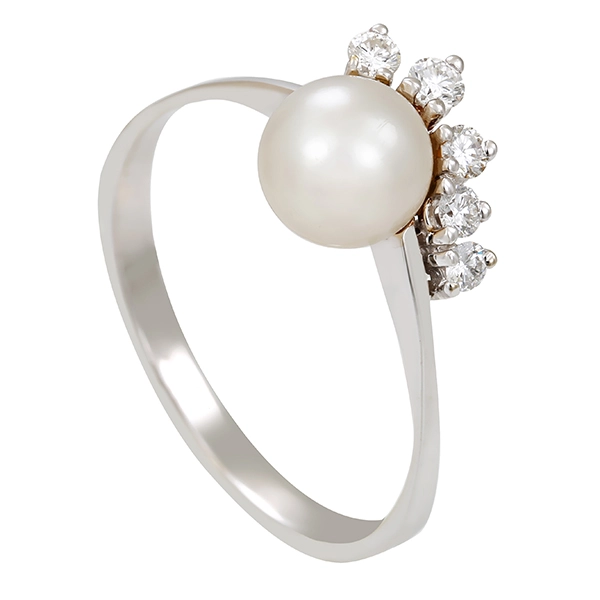 Ring, 14K, Weißgold, Perle, Brillanten