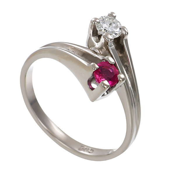 Ring, 14K, Weißgold, Brillant, Rubin
