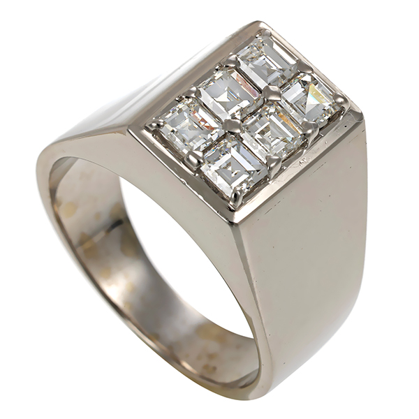 Herrenring, 18K, Weißgold, Diamanten