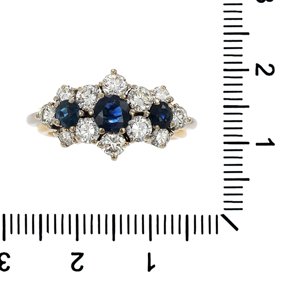 Ring, 14K, Gelb-/Weißgold, Brillanten, Saphire