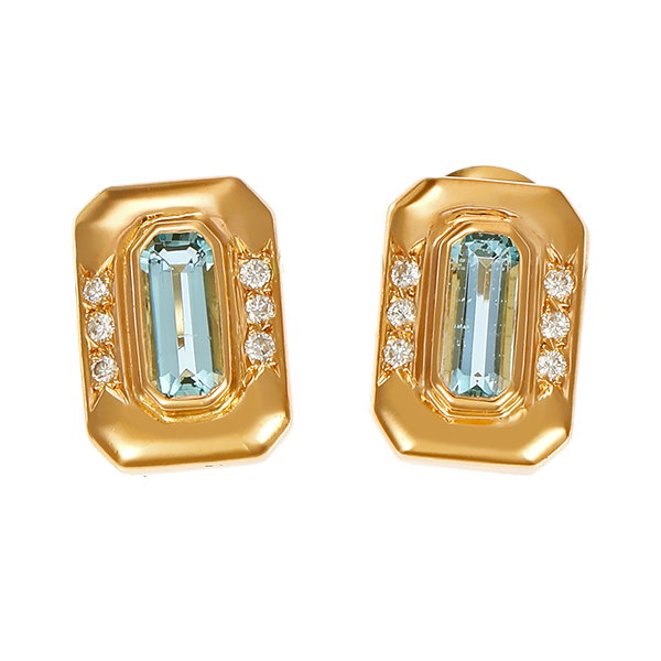 Ohrstecker, 18K, Gelbgold, Aquamarin, Brillanten, Ohrstecker