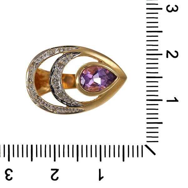 Ring, 14K, Gelb-/Weißgold, Diamant, Amethyst