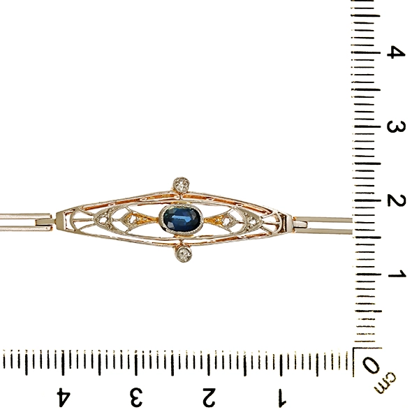 Armband, 14K, Gelb-/Weißgold, Saphir, Diamantrosen