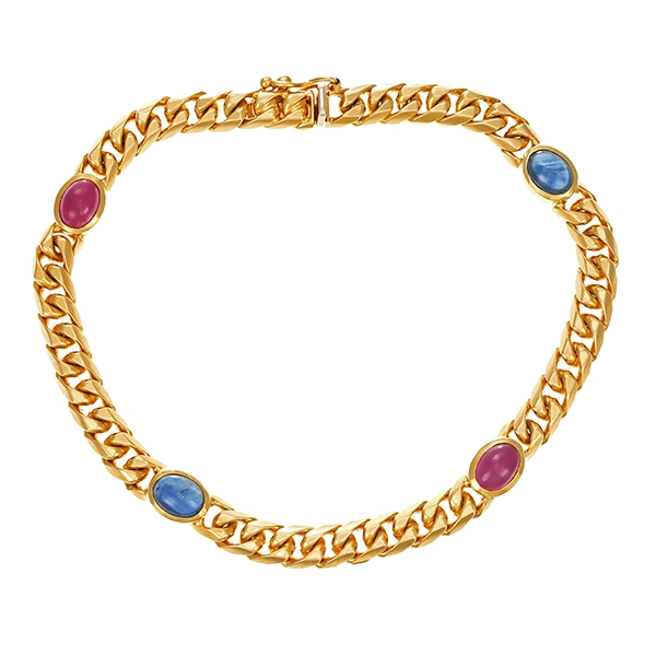 Armband, 14K, Gelbgold, Rubin, Saphir