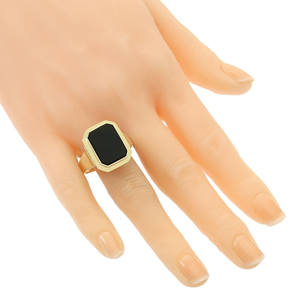 Herrenring, 14K, Gelbgold, Onyx