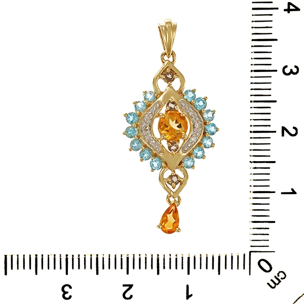 Anhänger, 9K, Gelbgold, Diamant, Quarz, Topas, Citrin