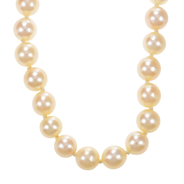 Perlenkette, 14K, Gelbgold, Diamanten