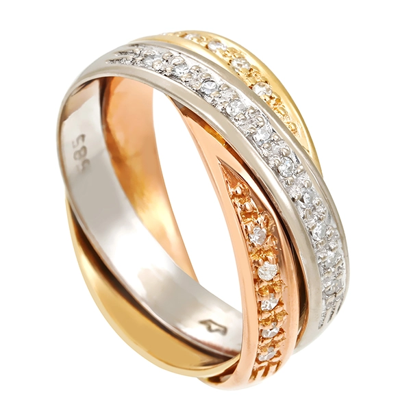 Diamantring, 14K, Rot,-Weiß-/Gelbgold