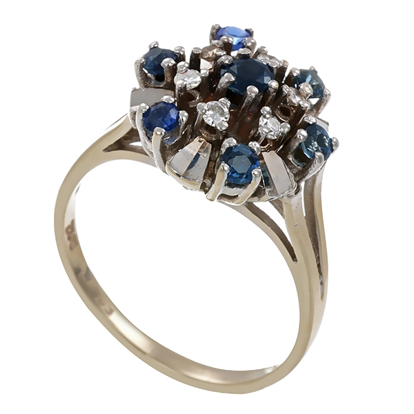 Ring, 14K, Weißgold, Diamant, Saphir