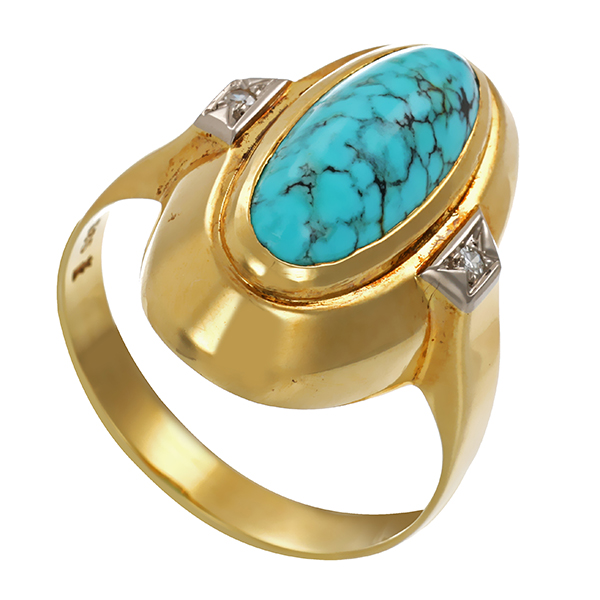 Ring, 14K, Gelbgold, Türkis, Diamant