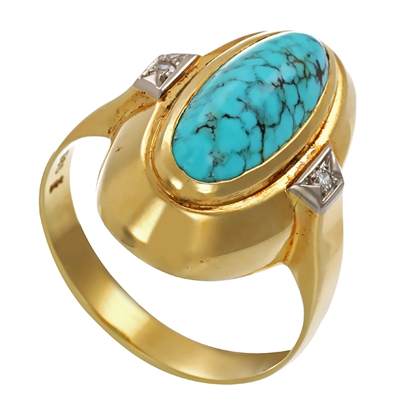 Ring, 14K, Gelbgold, Türkis, Diamant