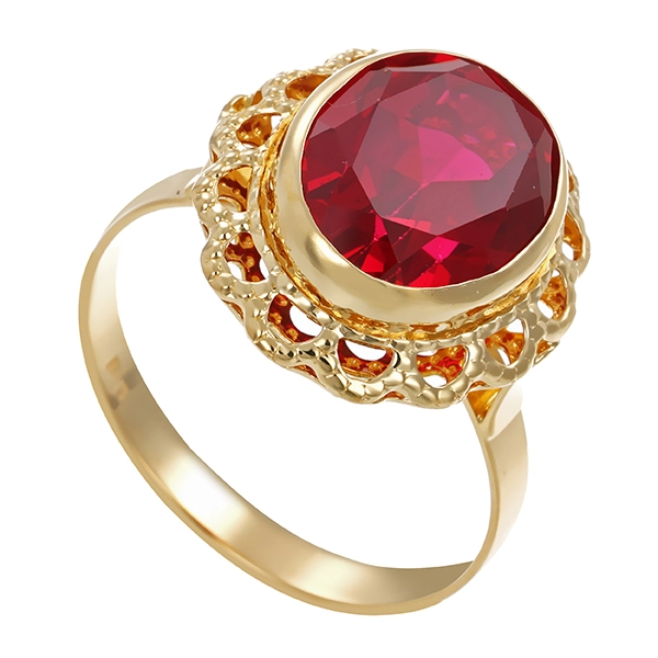 Ring, 14K, Gelbgold, Synth. Rubin, U57